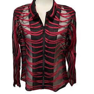 Damee, Inc. Sheer Mesh Top Front Zip Sz XXL Black Red Whimsigoth Jacket Topper